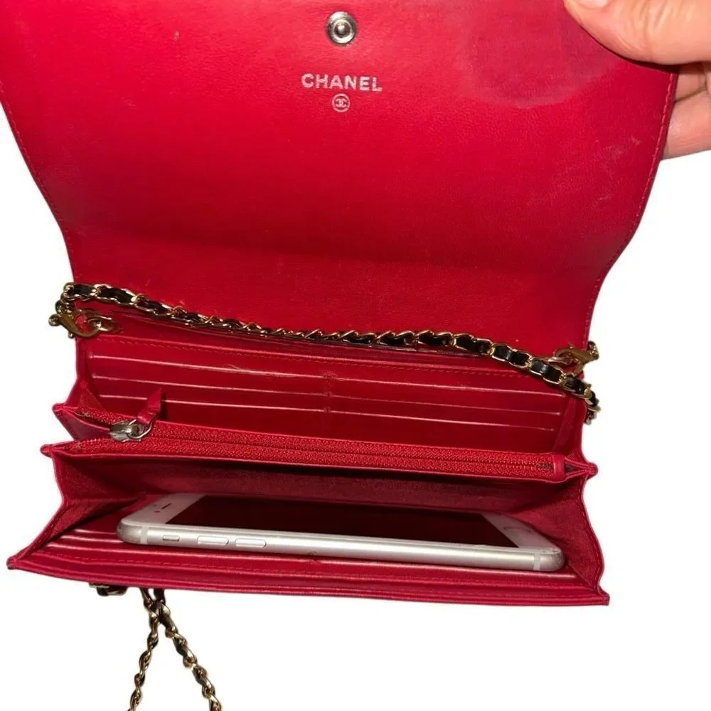 Chanel Red Leather Quilted Continental Wallet